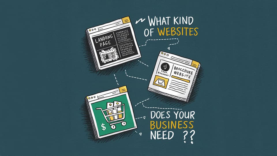 איור פוסט בנושא דף נחיתה, אתר תדמית, איקומרס, איזה סוג אתר העסק שלך צריך